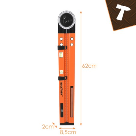 Reguleeritav Nurk-Mõõteriist 3-in-1 | Kraadiklaas, Vesilood ja Kompass 0-270° | 500 mm Joonlauaga