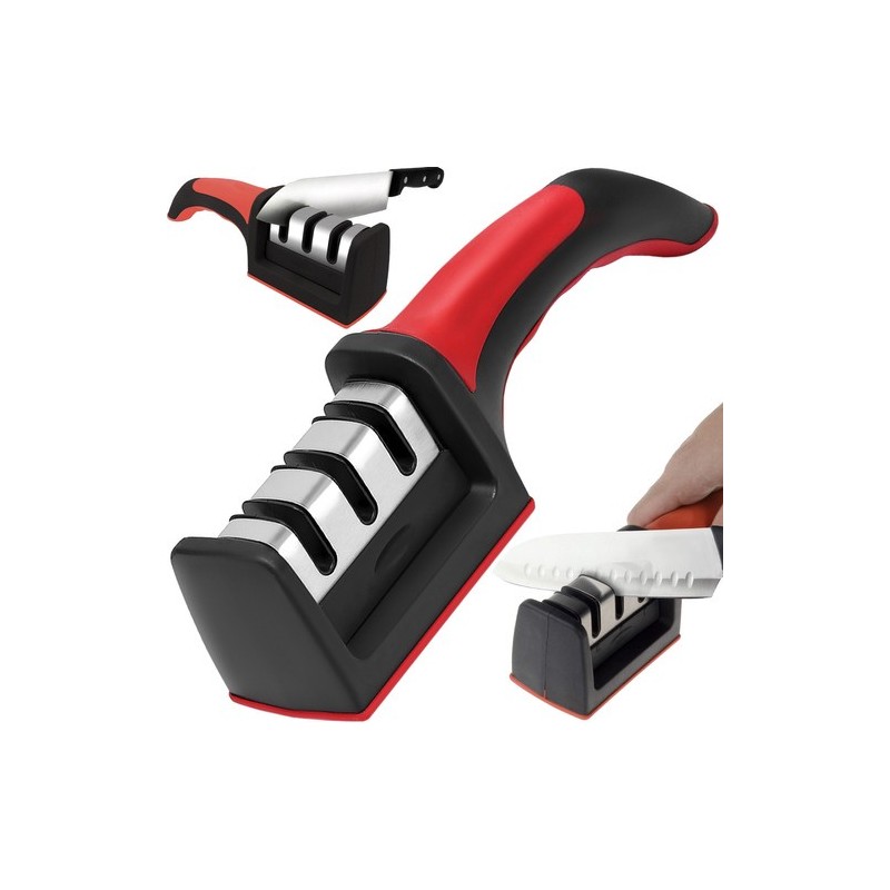 Kompaktne 3-astmeline kööginoa teritaja ergonoomilise käepidemega