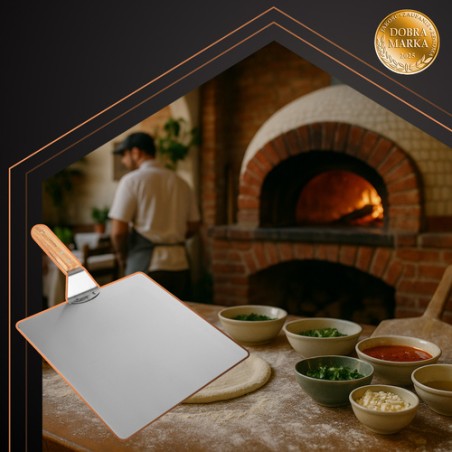 Pitsalabidas Roostevaba Teras Puidust Käepideme ning Kuumakindla Silikoonist Potihoidjaga