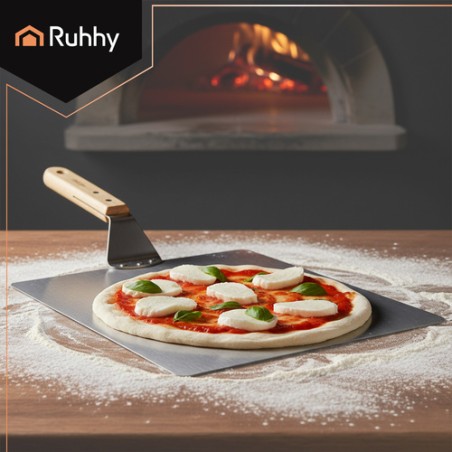 Pitsalabidas Roostevaba Teras Puidust Käepideme ning Kuumakindla Silikoonist Potihoidjaga