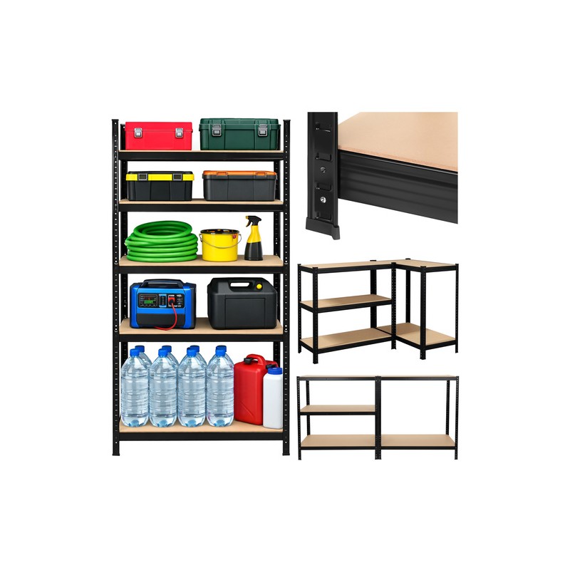 Must Raskeveo Metallist Hoiuriiul 180x90x40 cm – 5 MDF Riiulit, 1000 kg Kogukandevõime