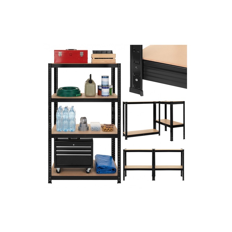 Vastupidav Metallist Laoriiul 4 MDF-plaadiga, 150x75x30 cm – Must, 700 kg Kandevõime