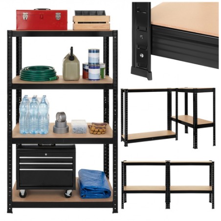 Vastupidav Metallist Laoriiul 4 MDF-plaadiga, 150x75x30 cm – Must, 700 kg Kandevõime