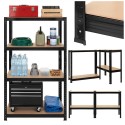 Vastupidav Metallist Laoriiul 4 MDF-plaadiga, 150x75x30 cm – Must, 700 kg Kandevõime