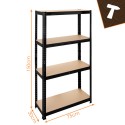 Vastupidav Metallist Laoriiul 4 MDF-plaadiga, 150x75x30 cm – Must, 700 kg Kandevõime