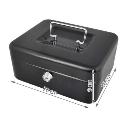 Must metallist rahakast varjatud lahtri ja võtmega, kaasaskantav