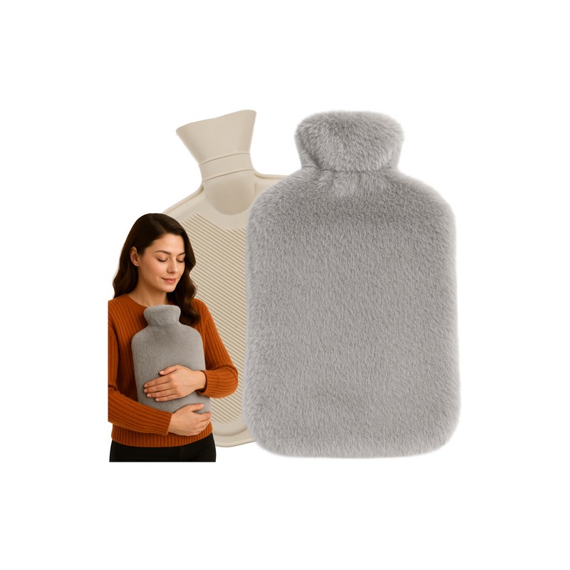 Suur 3,5 L kummist soojaveepudel pehme plüüsist kattega – pikaajaline soojus