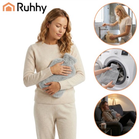 1.8L Kummist Soojaveepudel Pehme Plüüsist Kattega – Efektiivne Valuleevendus