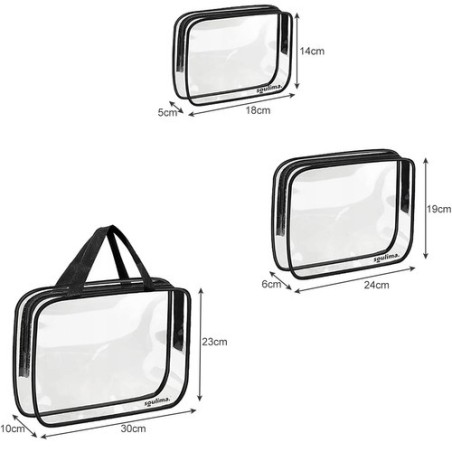 3-ühes läbipaistvate kosmeetikakottide komplekt tõmblukuga – reisiks ja igapäevaks