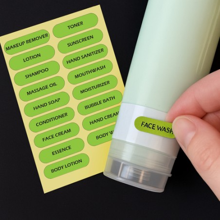 Reisikosmeetika komplekt lennureisidele – läbipaistev kott ja korduvtäidetavad silikoonpudelid