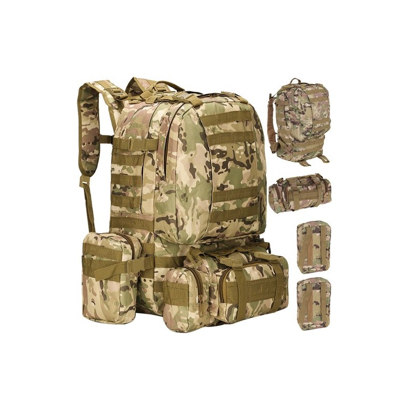 Taktikaline Matkaseljakott Camo 45L + 3.5L Süsteem, Eemaldatavate Taskute ja MOLLE-ga