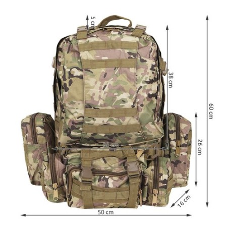 Taktikaline Matkaseljakott Camo 45L + 3.5L Süsteem, Eemaldatavate Taskute ja MOLLE-ga