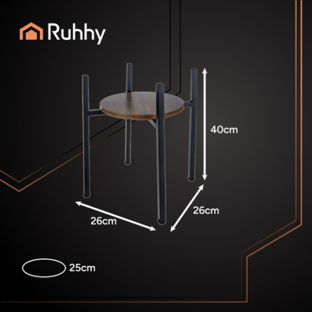Loft-stiilis Lillealus – Metallist taimealus musta raami ja puiduvärvi riiuliga 40 cm