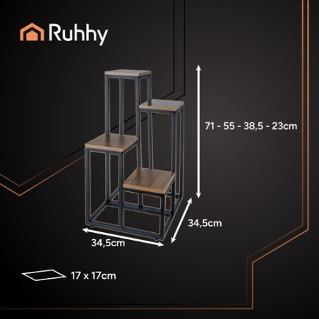 Loft-stiilis 4-korruseline lillealus | Metallist taimeriiul puidumustriga | Mitmetasandiline taimehoidja
