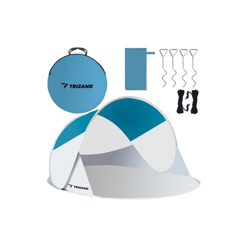 Iseseisev Pop-Up Rannatelk 220x120x90cm Päikese- ja Tuulekaitsega – Türkiissinine/Hall