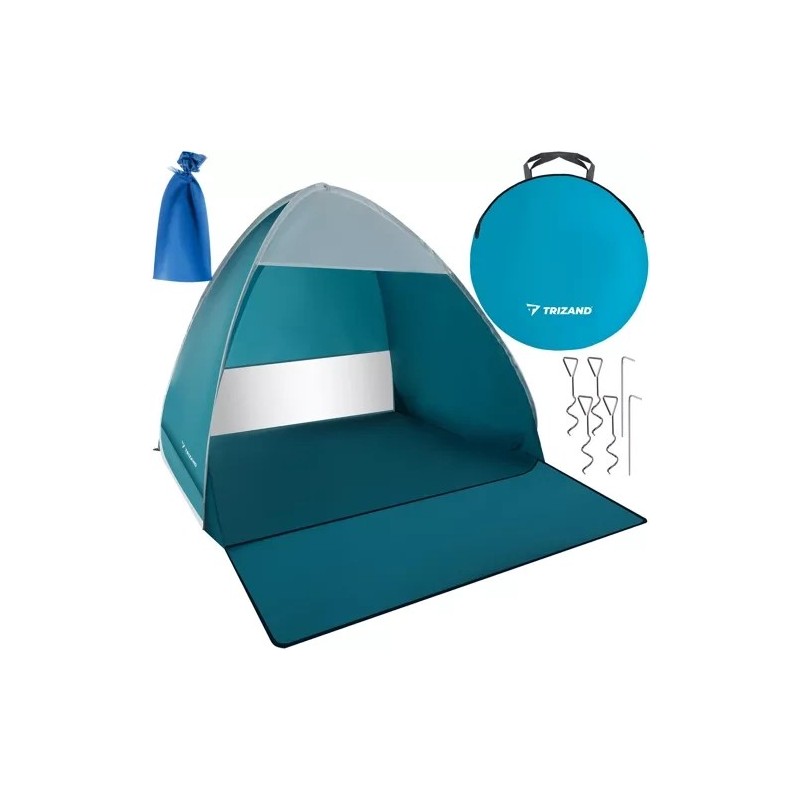 Isepüstituv rannatelk sääsevõrguga, sinine ja valge (150x120x110 cm)