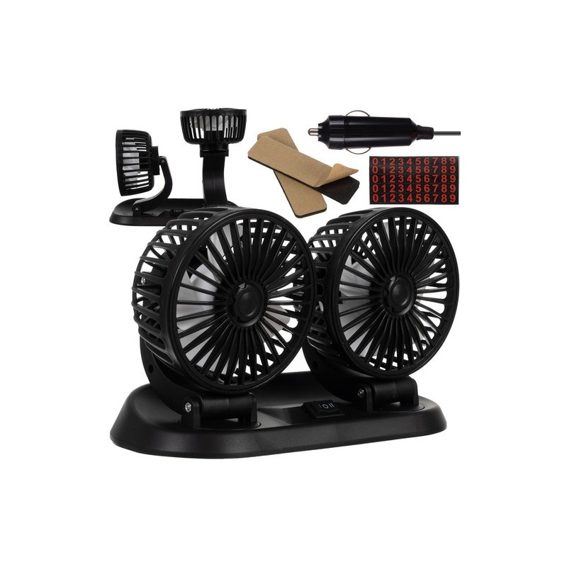 Kahekordne 12V Autoventilaator Pöörlevate Peadega, Sõiduki Salongi Jahutusseade