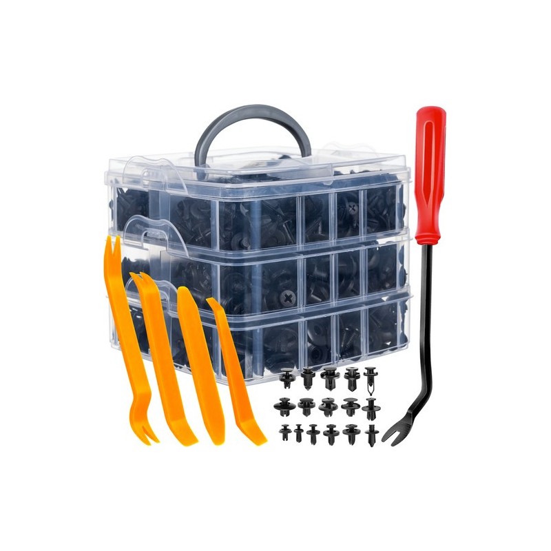 Universaalne Autoklambrite ja Kinnitusdetailide Komplekt Tõmmitsatega, 620 Osa