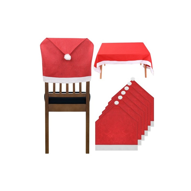 Jõuluvana Mütsi Stiilis Toolikatted (6 tk) ja Laudlina Komplekt Pühadelauale