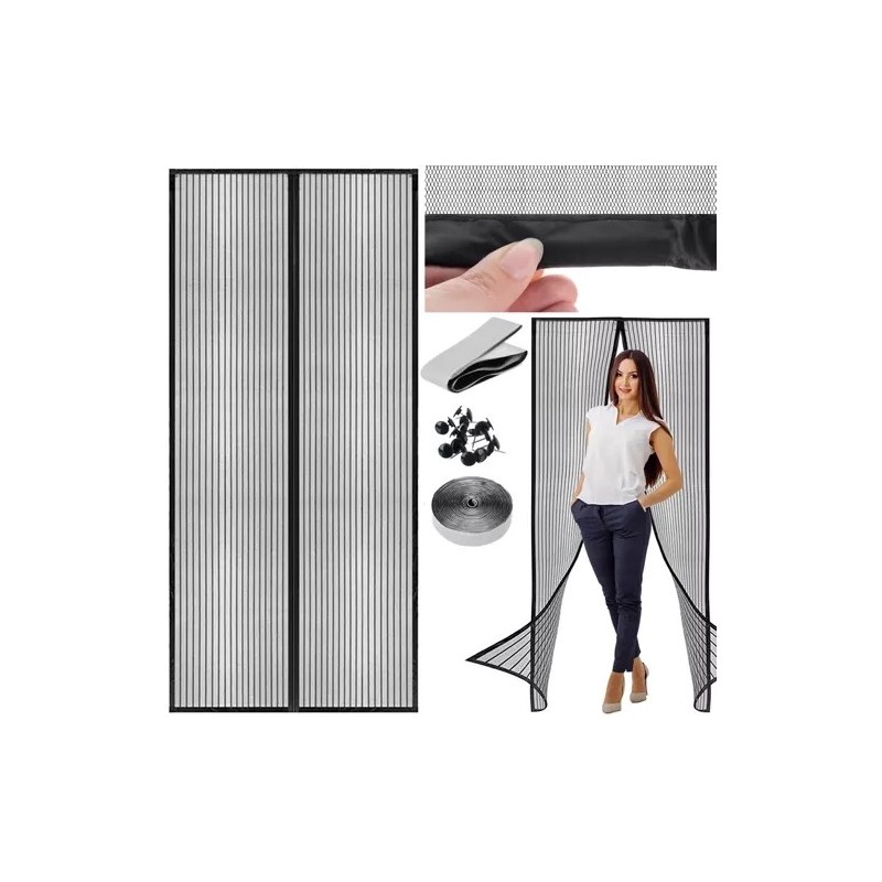 Magnetkinnitusega sääsevõrk ukseavale, 100x210 cm, must