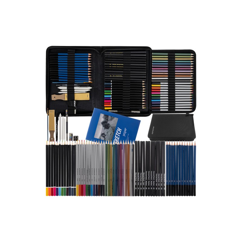 Professionaalne Visandi- ja Joonistuskomplekt 74 Elemendiga Kaasaskantavas Ümbrises
