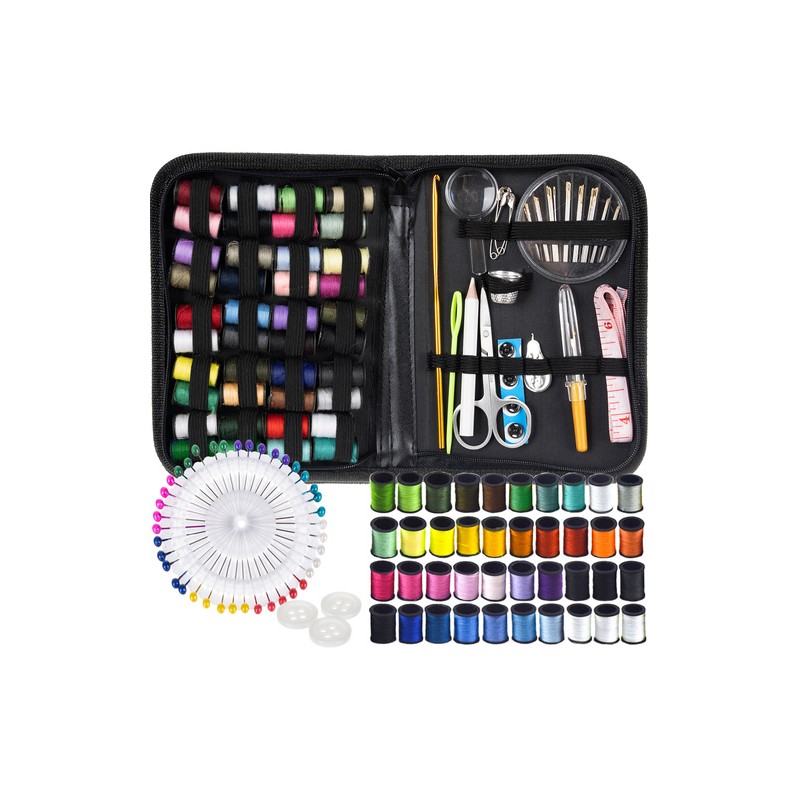 Kompaktne õmbluskomplekt 129 osaga – kõik vajalik käsitööks ja kiirparandusteks