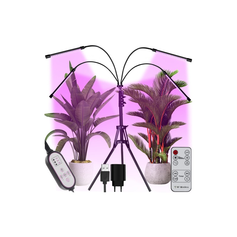4-paneeliline LED taimekasvuvalgusti statiivil, ajastuse ja intensiivsuse reguleerimisega
