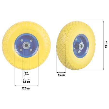 Käruratas vaht tubeless 3.00-4, kollane ja sinine