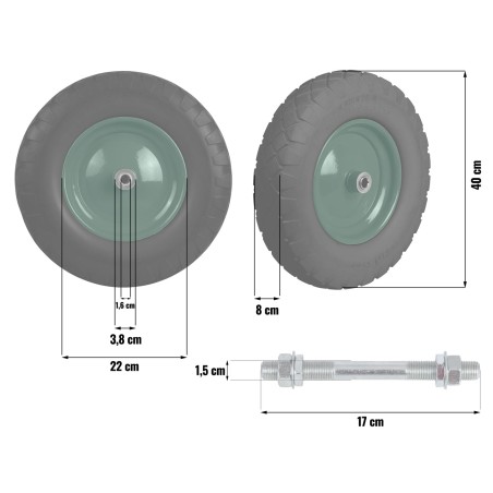 Käruratas torudeta PU-vahtmaterjalist, must ja roheline, Ø40 cm, 6 cm velje laiusega