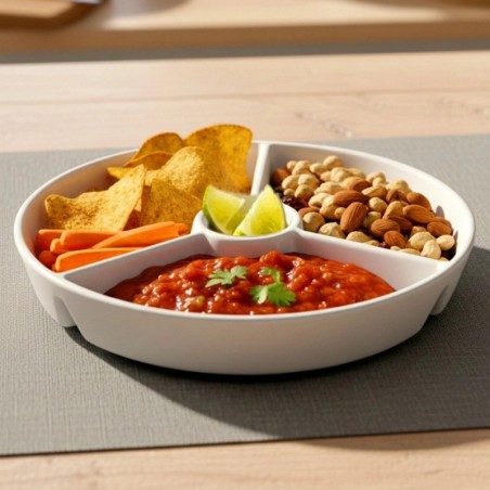 Portselanist valge poolitatud suupistetaldrik, 19 cm