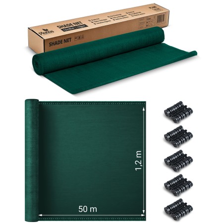 Varjuvõrk 90% varjutusega, HDPE, 50 klambrit, roheline, 1,2x50 m, 140 g/m²