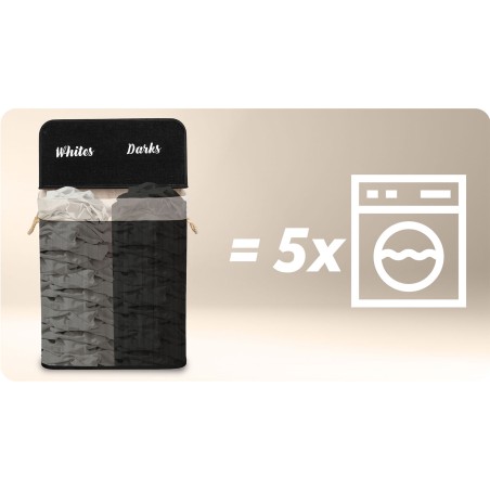 Pesukorv 2-kambriline kaanega bambusest, 100 liitrit, 61 x 54 x 34 cm