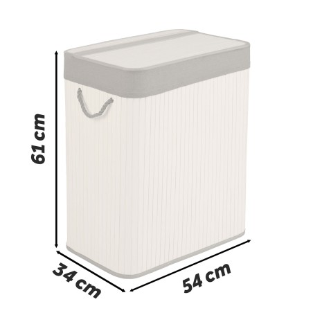 Pesukorv, 2-kambriline, kaanega, bambusest, 100 liitrit, 61 x 54 x 34 cm