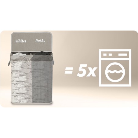 Pesukorv, 2-kambriline, kaanega, bambusest, 100 liitrit, 61 x 54 x 34 cm