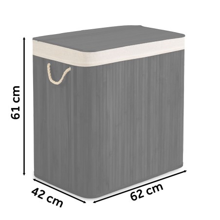 Pesukorv 3-kambriline kaanega, bambusest, 150 liitrit, 61x62x42 cm