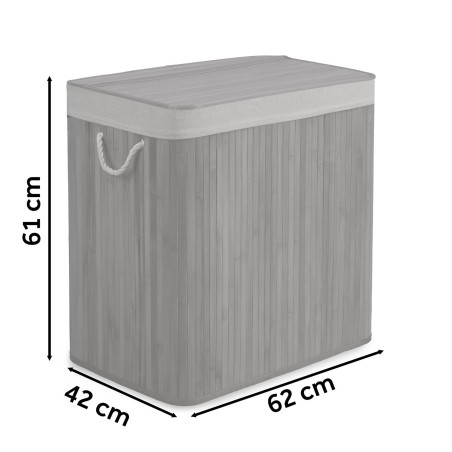 Pesukorv 3-kambriline bambusest kaanega, naturaalse puuvillaga, 150 liitrit, 61 x 62 x 42 cm