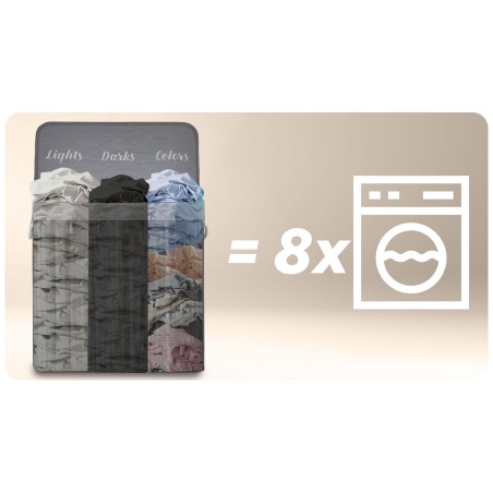 Pesukorv 3-kambriline bambusest kaanega, naturaalse puuvillaga, 150 liitrit, 61 x 62 x 42 cm