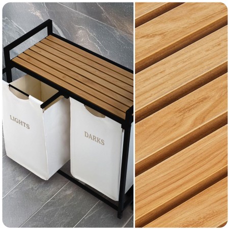 Pesukorv kahe kambriga raamil, 80 liitrit, puidust ja kangast, 74 x 72 x 33 cm