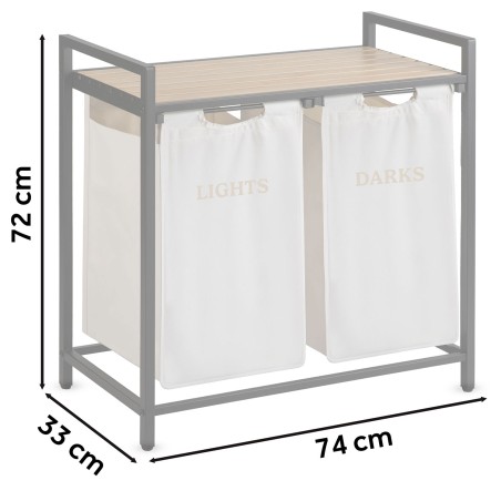 Pesukorv kahe kambriga raamil, 80 liitrit, puidust ja kangast, 74 x 72 x 33 cm