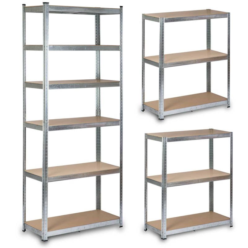 Laoriiul metallist 6 riiuliga MDF-plaatidega, hõbedane, 222 x 90 x 40 cm