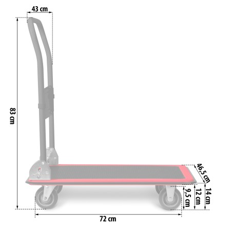 Platvormkäru, kokkupandava käepidemega, must ja punane