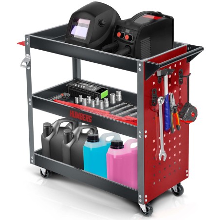 Tööriistakäru töökotta, kolme platvormi, roostevabast terasest ja alumiiniumist, 80x35x73 cm