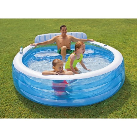 Täispuhutav bassein koos pingiga, valge-sinine, 229 x 218 x 79 cm, INTEX 57190