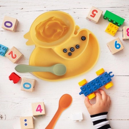 Laste silikoonist jagatud taldrik, kollane part, 19,5x19 cm