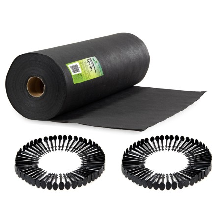 Geotekstiil aeda koos 100 kinnitustihvtiga, must, 1,6 m x 100 m