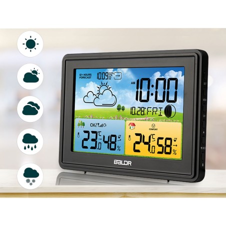 Ilmajaam juhtmevaba ekraaniga, ilmaprognoosi ja termomeetriga, must