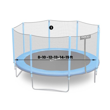 Välise võrguga 8-15 jalga sinise Neo-Sport batuudi pealmine varras