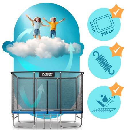 Aiabatuut ristkülikukujuline, välisvõrgu ja redeliga, 366x244 cm