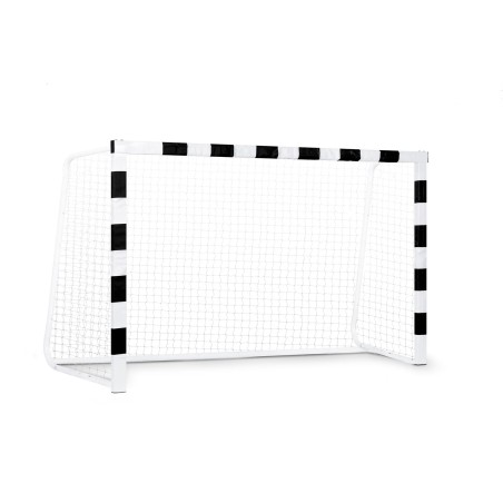 Jalgpallivärav, kattega terasraamiga, mustvalge, 300 x 200 x 90 cm