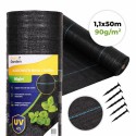 Must UV-kindel umbrohutõrjekangas 90 g/m², 1,1 × 50 m, tihvtid, MultiGarden